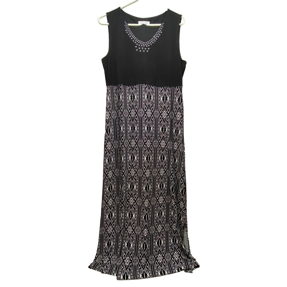 Christopher & Banks Maxi Dress‎ Women's Large Sleeveless Black White Geo GUC
